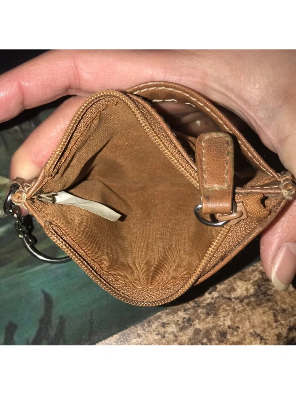 Brown Leather ID Keychain coin Wallet Card Holder
